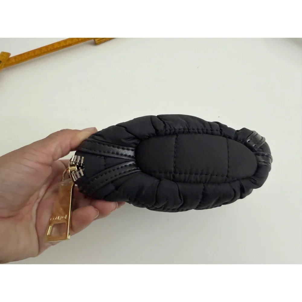 Courage b Black Quilted Nylon Small Cosmetic Pouch Zippered Mini Clutch Bag